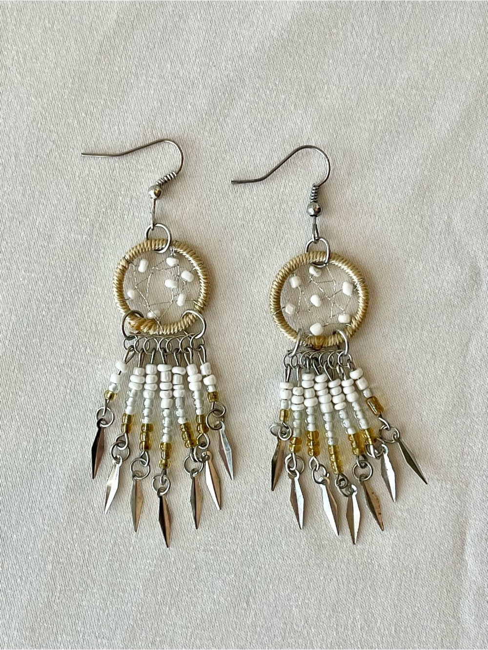 Handcrafted Dreamcatcher White and Gold Earrings